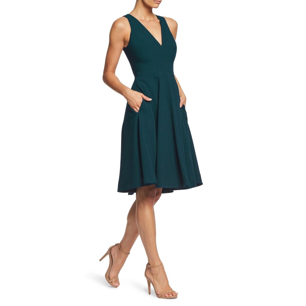 Dress The Population Catalina Fit Flare Midi Dress Pine Green Sleeveless L